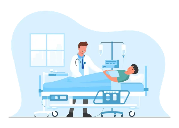 Patient lying in hospital bed  Illustration