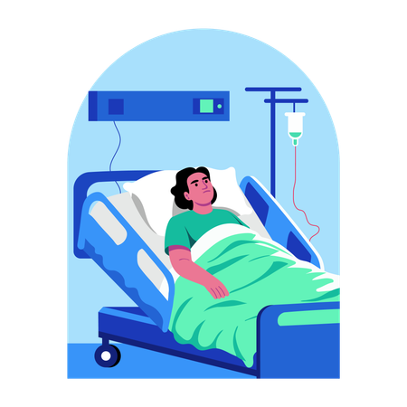 Patient lying on hospital bed  Illustration