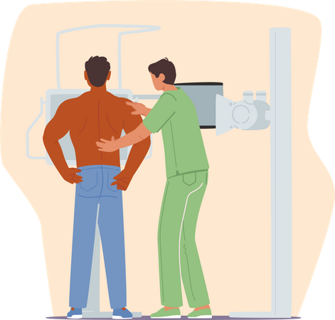 Patient making x-ray chest scan  Illustration