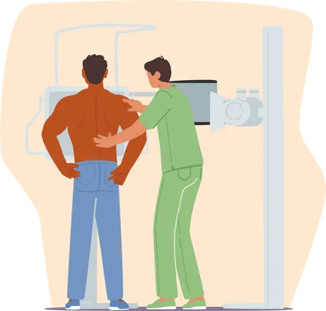 Patient making x-ray chest scan  Illustration