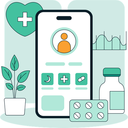 Patient nimmt Online-Gesundheitsdienste in Anspruch  Illustration