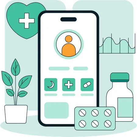 Patient nimmt Online-Gesundheitsdienste in Anspruch  Illustration