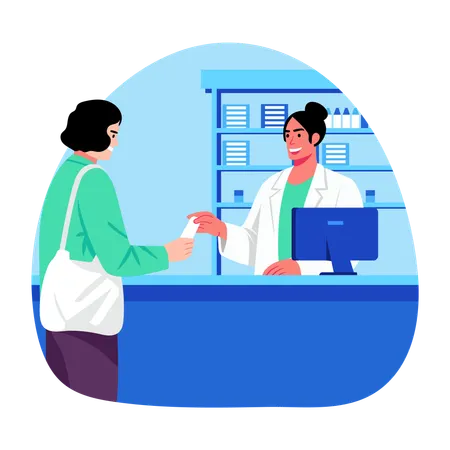 Patient purchases medicines from pharmacy store  Illustration