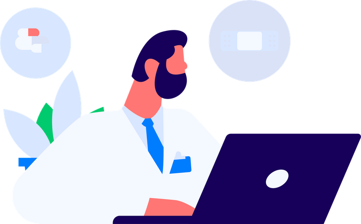 Patient report being analyzed by doctor  Illustration