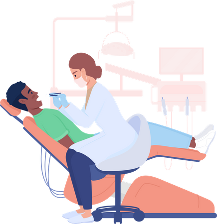 Patient souffrant de douleurs dentaires et dentiste  Illustration
