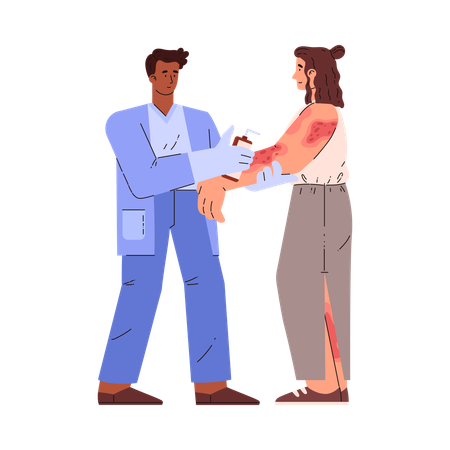 Patient souffrant de maladies de peau et médecin  Illustration