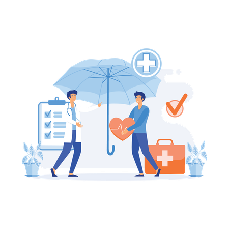 Patient taking family insurance to protect his family  Illustration
