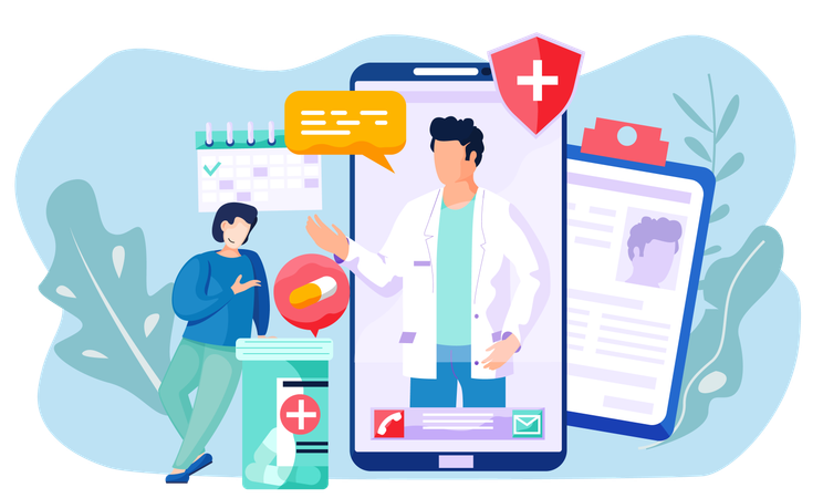 Patient taking online consultation with doctor  Illustration