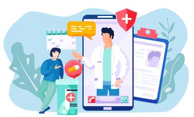 Patient taking online consultation with doctor  Illustration