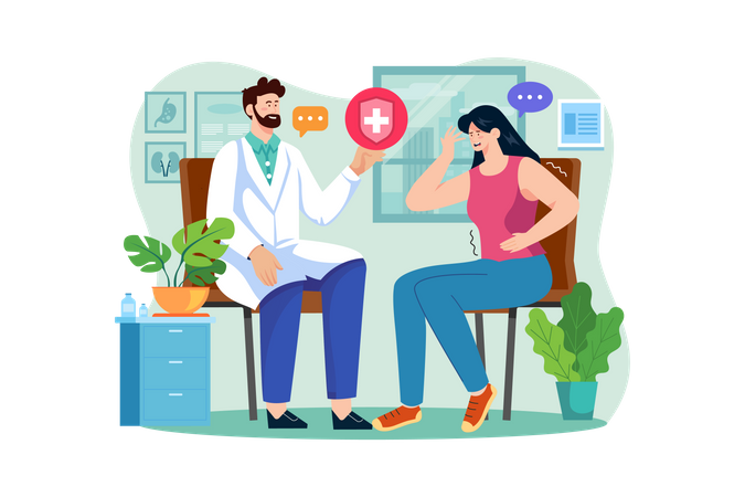 Patient talking to the doctor in the clinic Illustration