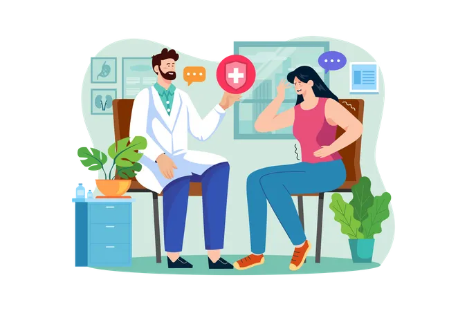 Patient talking to the doctor in the clinic Illustration