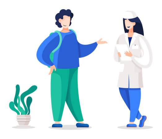 Patient talking with practitioner Illustration