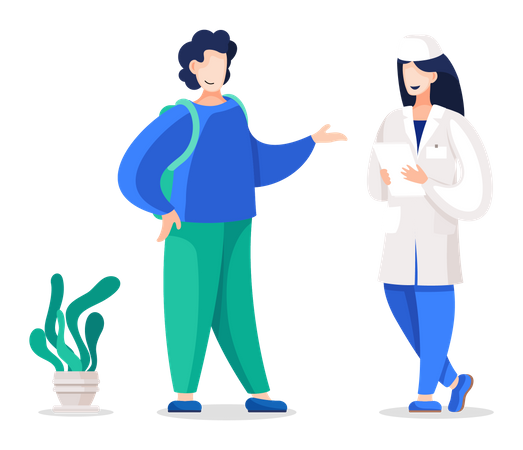 Patient talking with practitioner  Illustration