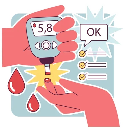 Un patient teste son taux de sucre au glucomètre  Illustration