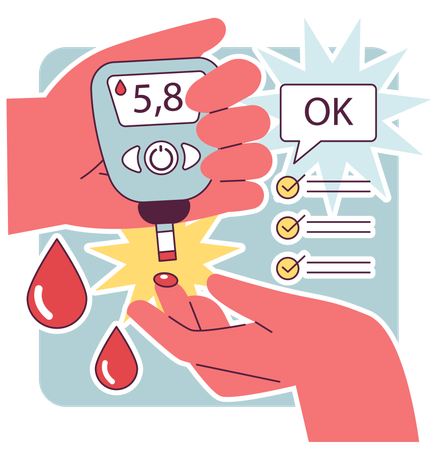 Patient tests his sugar level on glucometer  Illustration