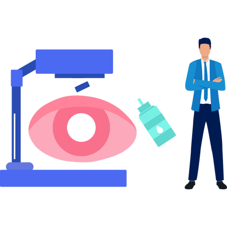 Patient treats his eyes with drops  Illustration