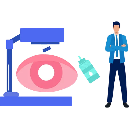 Patient treats his eyes with drops  Illustration