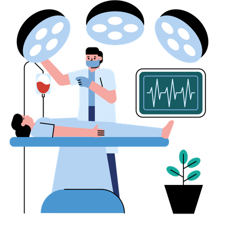 Patient undergoes operation in Operation theatre  Illustration