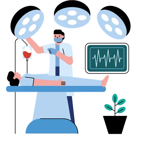 Patient undergoes operation in Operation theatre  Illustration