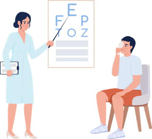 Patient undergoing eyesight checkup with doctor  Illustration