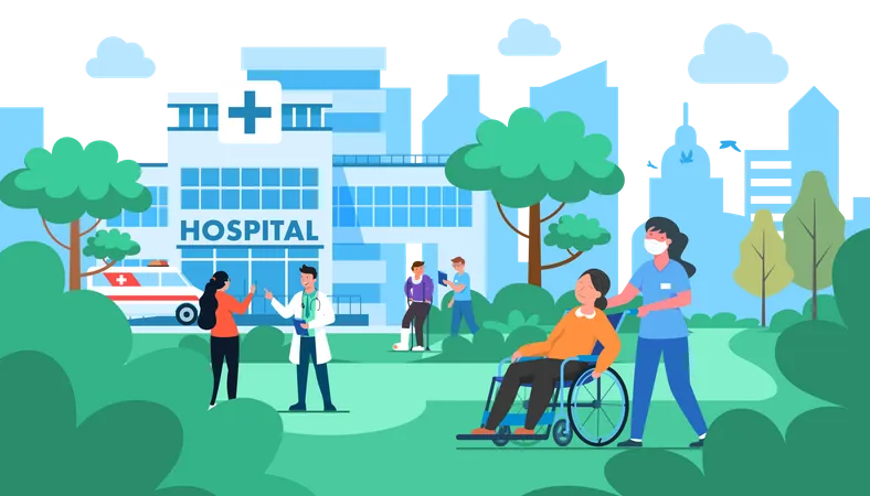 Patient walking around hospital premises  Illustration