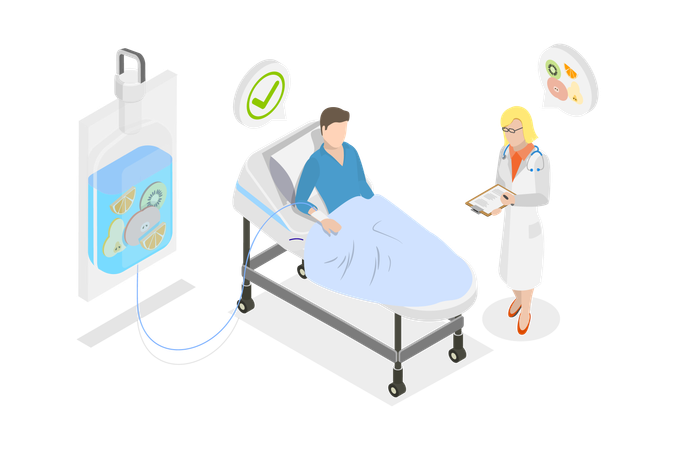 Patient with IV Drip Natural Products  Illustration