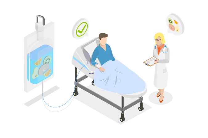 Patient with IV Drip Natural Products  Illustration