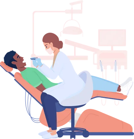 Patient with teeth pain and dentist  Illustration