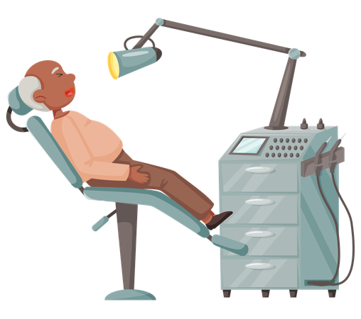 Patient with toothache in dentist chair  Illustration