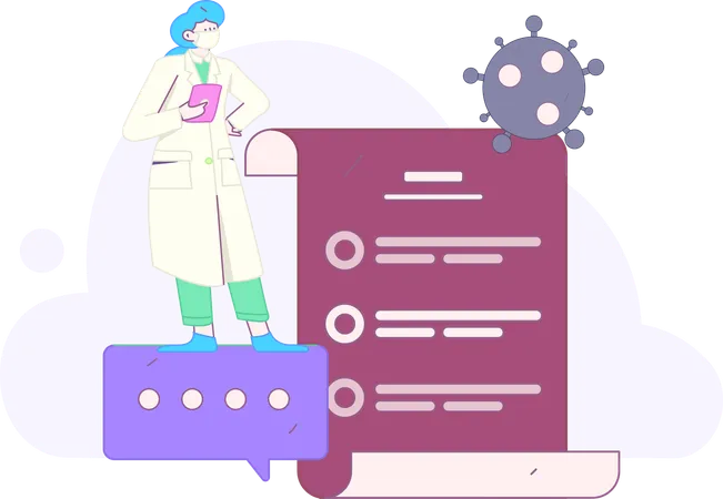 Patientenbericht wird vom Arzt analysiert  Illustration