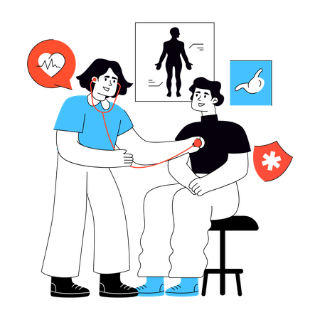 Patientenuntersuchung durch den Arzt  Illustration