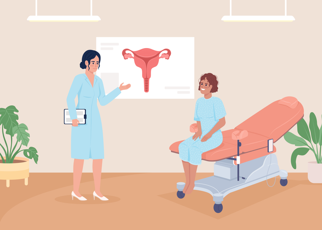 Patientin beim Frauenarzttermin  Illustration