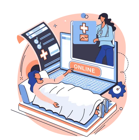 Patientin nutzt Online-Arztkonsultation  Illustration