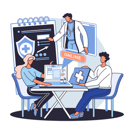Patients getting online doctor treatment Illustration
