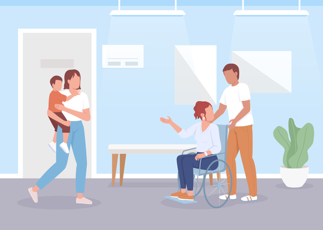 Patients in clinic corridor  Illustration