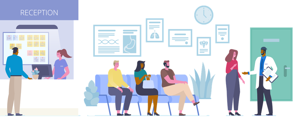 Patients in hospital hall  Illustration