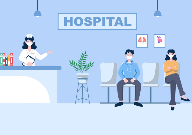 Patients sitting in waiting Room Illustration