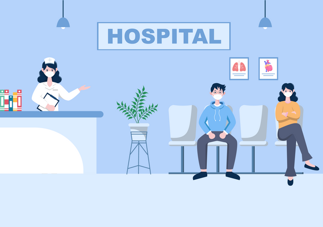 Patients sitting in waiting Room  Illustration