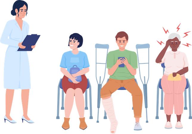 Patients waiting in reception room Illustration