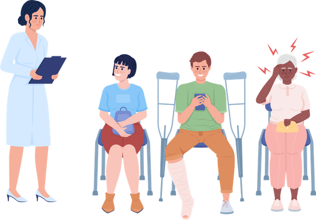 Patients waiting in reception room  Illustration