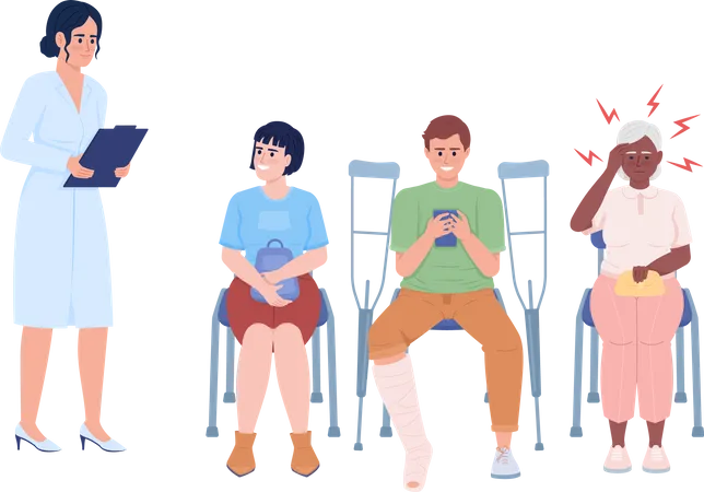 Patients waiting in reception room  Illustration