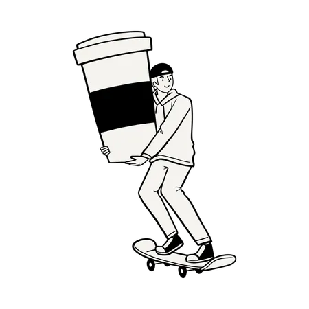 Patinador con taza de café de gran tamaño  Ilustración