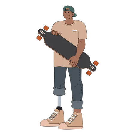 Skater masculino con prótesis de pierna  Ilustración
