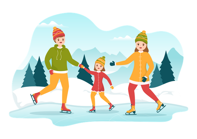 Patinar sobre hielo con la familia  Ilustración