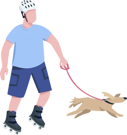 Patineur à roulettes avec chien  Illustration