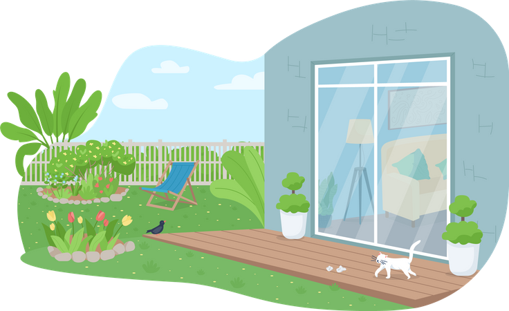 Patio trasero de la casa  Ilustración