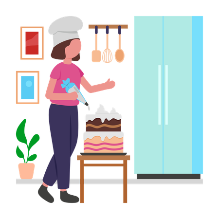 Le chef pâtissier prépare un gâteau d'anniversaire  Illustration