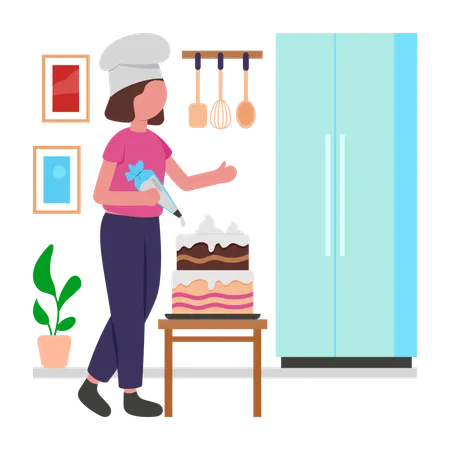 Le chef pâtissier prépare un gâteau d'anniversaire  Illustration