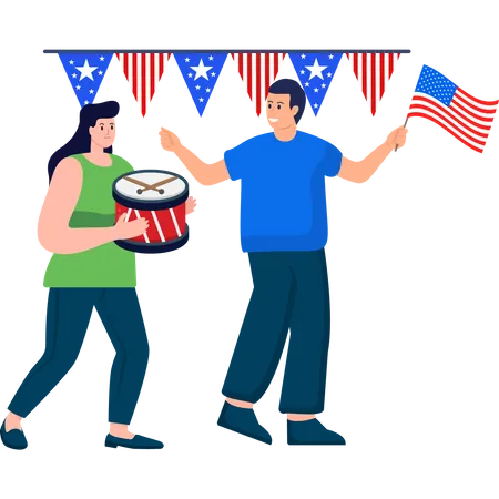 Patriotic Festivities Commemorating American Independence Day  Illustration