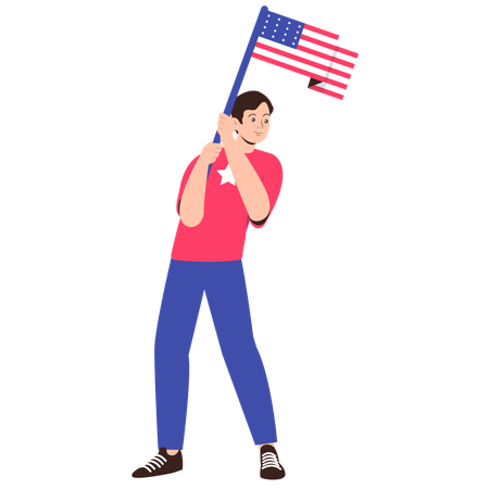 Patriotic Man Waving American Flag  Illustration